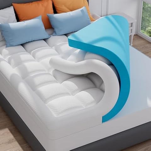 ELEMUSE Dual Layer 3 Inch Memory Foam Mattress Topper Full, 2 Inch Cooling Gel Memory Foam Plus 1 Inch Down Alternative Pillowtop Mattress Pad with Cooling Cover, Soft Comfort Support