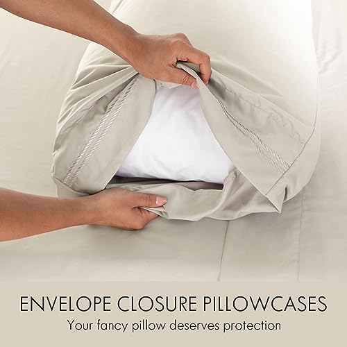 Image of ClevaHome Queen Size Sheet Set - 6 Piece Fitted Queen Sheets Set, Oat Milk
