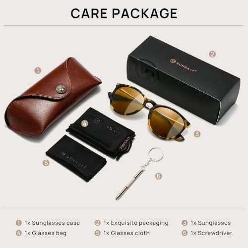 Image of SUNGAIT Premium Vintage Round Sunglasses for Women Men Classic Retro Style