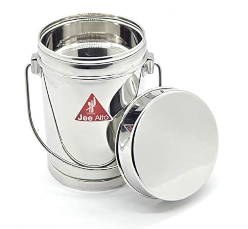 Image of Stainless Steel 2 in 1 Multipurpose Milk Can /Chutney n Sambhar Barni with Steel Inner Separator Cup Small (Cup : 300 ml + Dabba: 1050 ml)