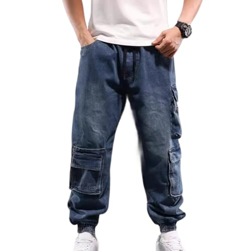 Men's Cargo Jeans Loose Fit Jogger Denim Pants Hip Hop Streetwear Workwear Trousers
