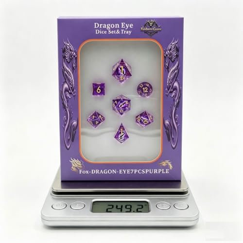 FoxboneGame Handmade Sharp Horn Dragon Eye Liquid Core Floating Dice Set with Storage Tray, Purple Eyeball Polyhedral Dice Compatible with D&D, DND, Pathfinder, TTRPG Tabletop Role Playing Games - Image 3