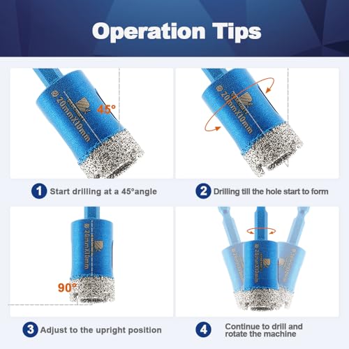 BRSCHNITT 2pcs 4/5 Inch Diamond Hole Saw Drill Bit - 20mm Hex Shank Dry Drilling Core Drill Bit Set for Porcelain Tile, Ceramic, Stone, Granite, Marble — view 5