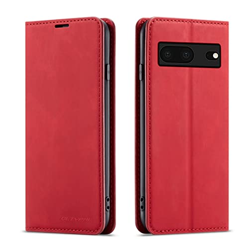 Funda para Google Pixel 7a QLTYPRI de piel fina roja con tarjetero
