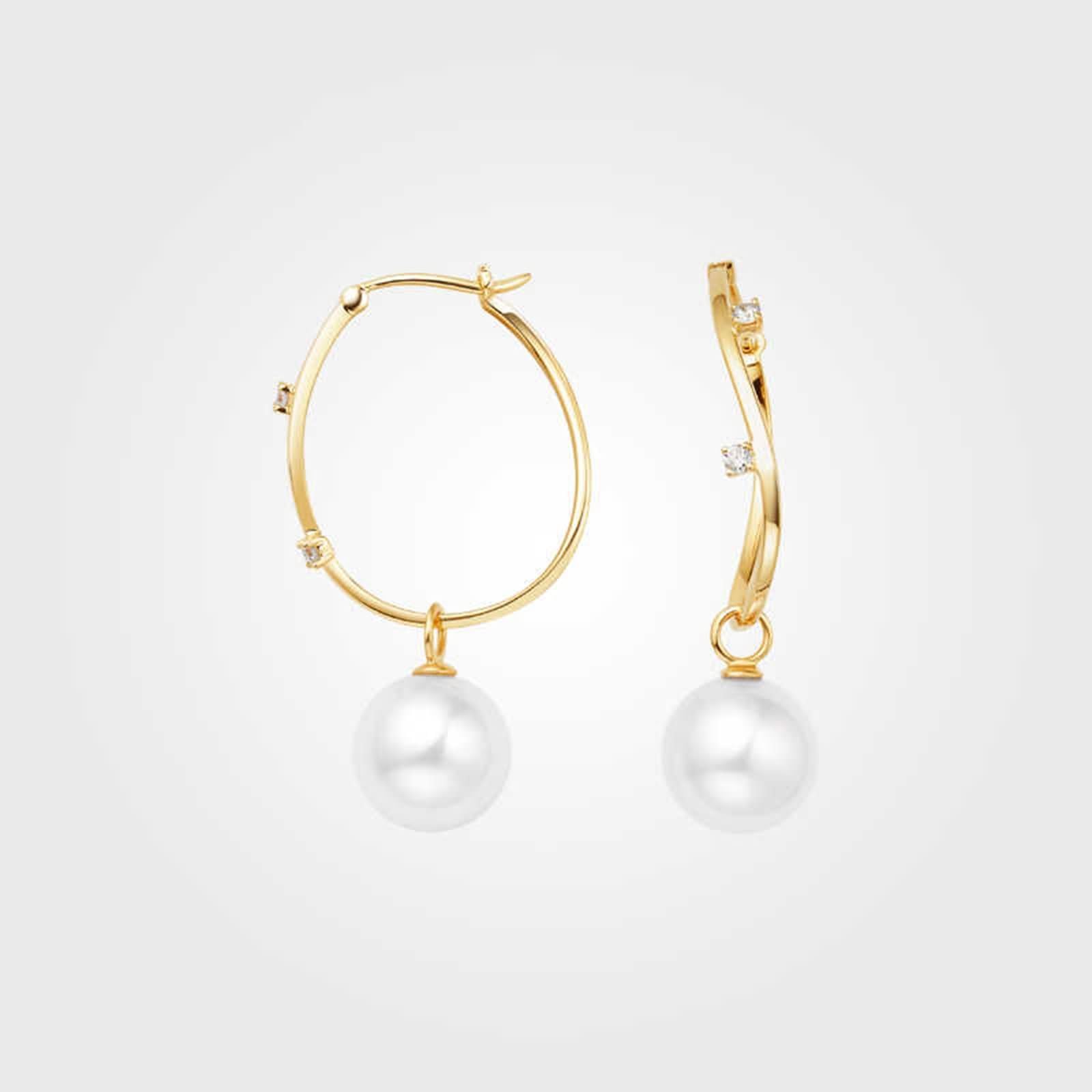 Ohrringe für Damen 9K / 14K / 18 Karat Gelbgold, 8,5-9MM Perle mit Diamant 0,07 Karat, Damen Ohrringe Hänger Gold