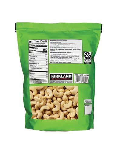 Kirkland Signatures Organic Whole Cashews Unsalted Unroasted, (Family Bundle)