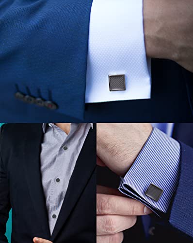 10Pcs Cufflinks for Men Classic Design Carbon Fiber Cufflinks Tuxedo Shirt Stud Set for Wedding Business Birthday Meeting Black Tone Cufflinks4
