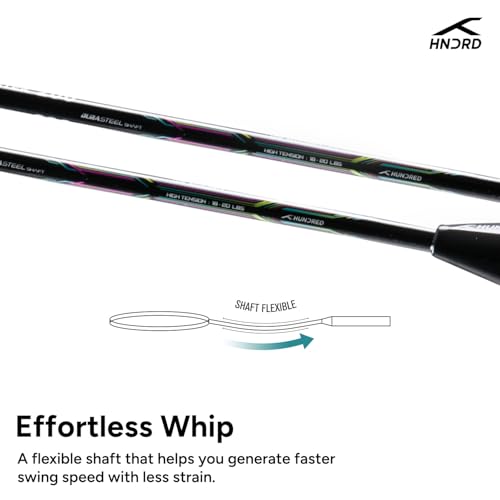 Image of Hundred Powertek 200 Aluminium Badminton Racket Combo, 2 Strung Rackets with 1 Full Cover & 3 Aura Nylon Shuttlecocks, Lightweight Shuttle Bats for Match Play