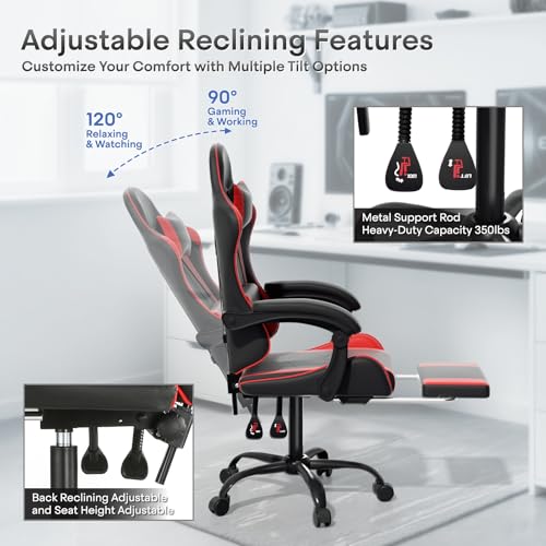 Image of Athena Collection Ergonomic Gaming Chair for Adults, Red | Height Adjustable Office Chair Computer Desk Chair with Footrest & Headrest Lumbar Support for Office & Home, 350lbs