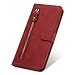 Produktbild HAOYE Hülle für Xiaomi Redmi Note 9S Reißverschluss Brieftasche, Handyhülle Xiaomi Redmi Note 9S Flip Case, Premium Leder mit Ständer Funktion & Kartenfach & Magnetic Snap Schutzhülle, Rot