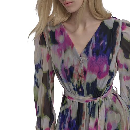 Image of DKNY Women's Long Sleeve V-Neck Tie Waist Midi Dress