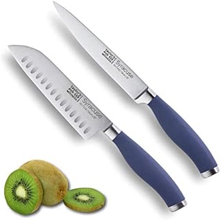 Taylors Eye Witness Syracuse Kitchen Knife 3pce Set - Paring 8cm/3.5, Chefs 15cm/6 & Cooks All Purpose 13cm/5 Cutting Edge. Ultra Fine, Razor Sharp Blade. Soft Textured Grip Aqua Blue Handle