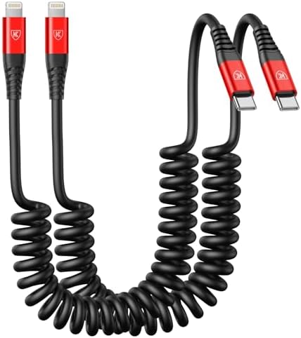 USB C to Lightning Cable for Carplay, 2Pack 3FT Coiled Type C to Lightning