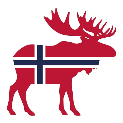 Dykgraaf Norwegen Elch Aufkleber Elchhirsche Norge Flagge Nationalfarben Elk Moose rot blau 10,5 cm x 10,5 cm