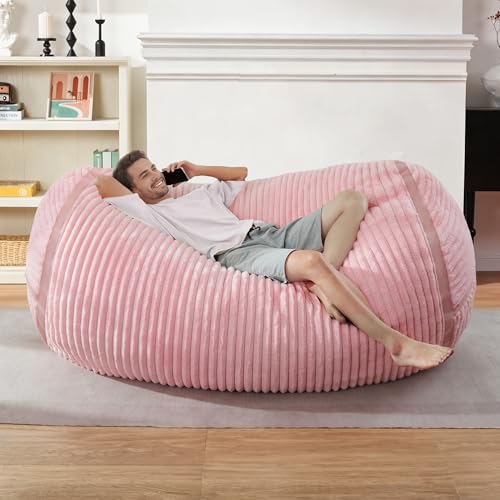 Image of 5FT Bean Bag Chair 5'Giant Bean Bag Chairs with Adults, Large Beanbag Chair | Bean bag Lounger with Machine Washable Cover Corded Plush Fabric, Comfy Chairs for Living Room Bedroom Dorm, Pink