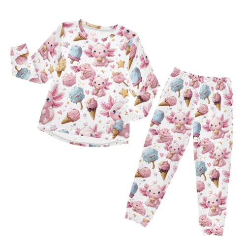 Pink Axolotls Ice Cream Cute Soft Pajama Set for All Seasons,Breathable Pjs Long Sleeve Sleepwear,Comfy Loungewear 2 Piece Underwear Set 3T