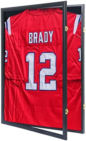 Jersey Frame Display Case Jersey Display Case Jersey Shadow Box with Uv Protection Acrylic and Hanger for Baseball Basketball Football Soccer Hockey Sport Shirt and Uniform,Black Finish