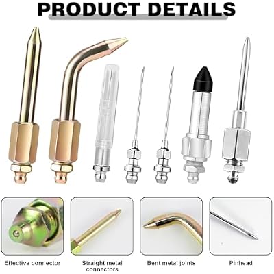 7 PCS Grease Gun Needle Tip Kit 3 Grease Nozzles 1 Needle Dispenser Rubber Tip Joint Nipple Straight Nozzle 1 Elbow Fitting Adapter Coupler for Small and Confined Spaces