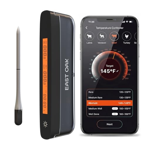East Oak Wireless Meat Thermometer | 5-Sensor Precision for Chef-Level Results | Extreme Heat Resistance to 932℉| Smart App Remote | Perfect for Grills, Smokers, Ovens & Air Fryers, Matte Black