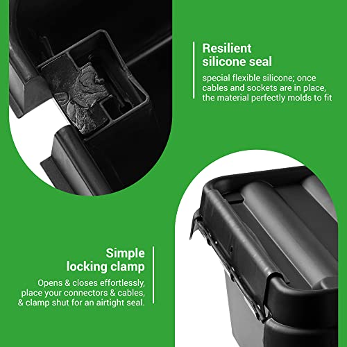 SockitBox – The Original Weatherproof Connection Box – Indoor & Outdoor Electrical Power Cord Enclosure for Timers, Extension Cables, Transformers, Power Strips, Lights, Tools & More – Medium – Black