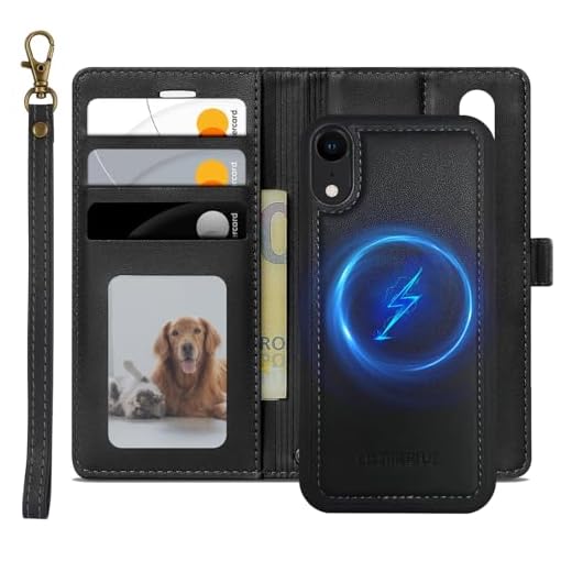 XTCASE Magnétique Coque pour iPhone XR, 2 in 1 Housse en Cuir PU Premium Amovible Protection Etui à Rabat Fentes Carte Fermeture Magnétique Pochette de Portefeuille Antichoc, Noir