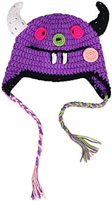 Myizim Girls Knitted Hat Women Kids Funny Monster Handmade Knitted Winter Beanie Hat with Ear Flap (Women-Purple)