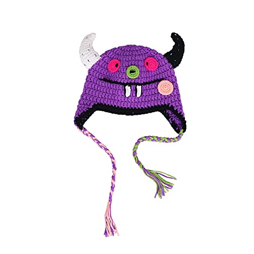 Myizim Girls Knitted Hat Women Kids Funny Monster Handmade Knitted Winter Beanie Hat With Ear Flap (Women-Purple) #TOP3
