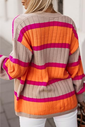 KevaMolly Womens Cardigan Sweater Colorblock Drop Shoulder Slouchy Cardigan Striped Casual Casual Sweater2