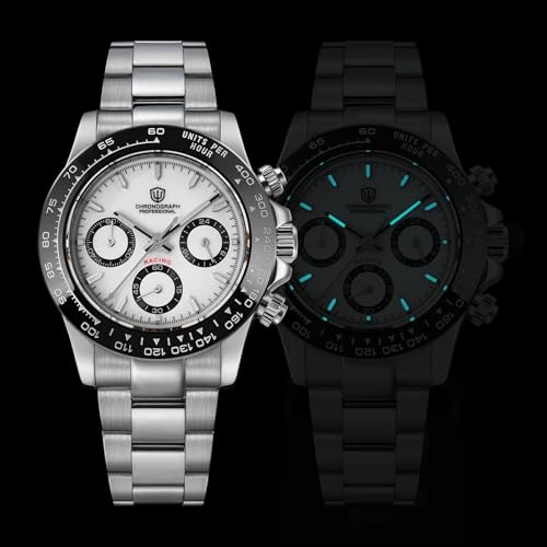 Image of watchdives Chronograph Watch, WD16500 V2 Quartz Men Watches Japan VK63 Meca-Quartz Movement 38mm Sapphire Crystal Wristwatch 100M Waterproof Sport Watch, Stainless Steel Bracelet