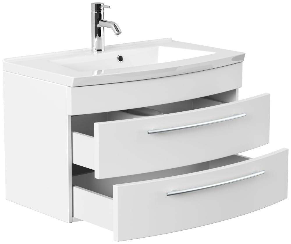 Badmöbel Bella 80 mit runder Front SoftClose lackiert weiss matt