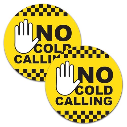 Reactive Brands SAFESIGN 2 Pack No Cold Calling Round Vinyl Sticker for Front Door 9.5cm x 9.5cm - Waterproof Vinyl Conforms to EN ISO 7010:2012