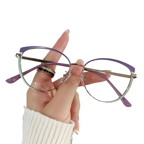 Image of Stainless Steel Frame Cat Eye Reading Glasses - Stylish Presbyopia Relief - Purple