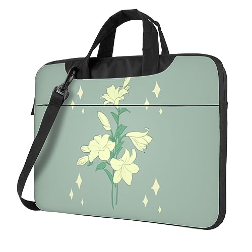 Bolso bandolera multifuncional para ordenador portátil, diseño de lirios blancos de dibujos animados, 14.96 pulgadas de largo, maletín