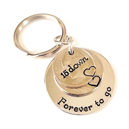 15 Years Down Forever To Go, 15th Anniversary, 2011 Dime and Nickel Key Chain, Husband Gift, Gift for Wife