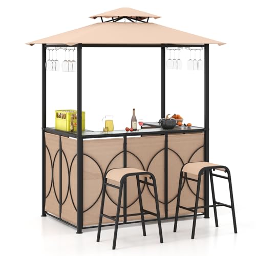 COSTWAY 3-Piece Grill Gazebo Outdoor Bar Set