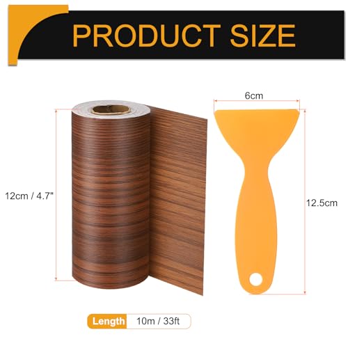 Image of HARFINGTON Wood Grain Repair Tape 4.7 Inch x 33ft Self Adhesive Repair Patch Tape Simulated Wooden Floor Tapes with Plastic Scraper for Tables Doors Windows Furniture, Teak