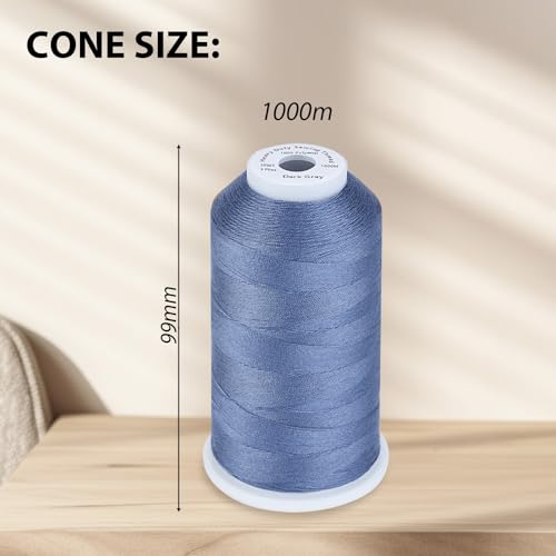 Image of Simthread Heavy Duty Blue Jeans Thread for Denim Sewing 1000 Meters Cone Dark Gray