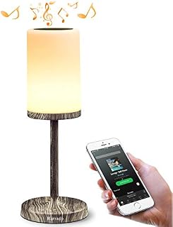 Marrado Table Lamp, Touch Sensor Bedside Lamp + Bluetooth Speaker for Bedroom Living Room Garden Reading, Portable Rechargeable Night Light, Dimmable Warm White & Color Changing (Wooden)