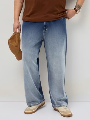 Image of Urbano Plus Men's Loose Baggy Fit Heavy Washed Faded Denim Jeans Non-Stretchable