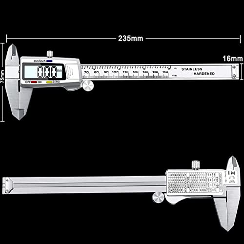 GoodTool Vernier Caliper-LED Number 6 Inches/150mm Precision Measurement Tool, Depth/Internal/External measurement, Suitable for Daily and Professional Use, 0.001 inches /0.02 mm (Stainless steel)