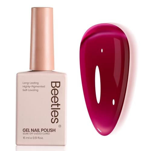 Image of Beetles Burgundy Red Gel Nail Polish - 15ML Wine Red Neutral Cherry Color Jelly Gel Polish Soak Off UV Translucent Effect Blushed Wine Series Manicure Gift for Women