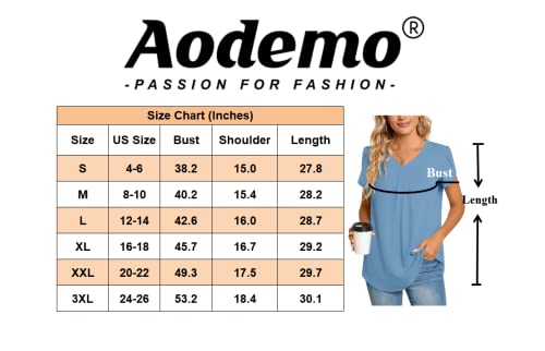 Aodemo Women's 2023 Summer Dressy Chiffon Blouse Petal Short Sleeve V Neck Tunic Tops Office Work Shirt For Leggings L, Blue #TOP3