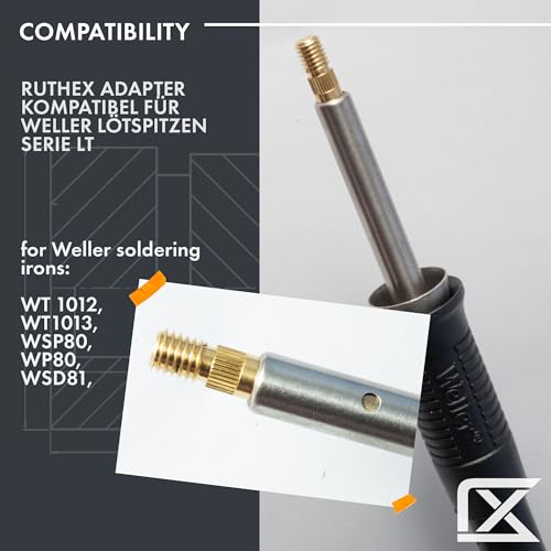 Image of ruthex 2x Soldering Tips adapter for Weller series ET & LT - Soldering Iron tip compatible with Weller Soldering Irons WE1010, WP80, WEP70 for inserting threaded inserts in 3D printing
