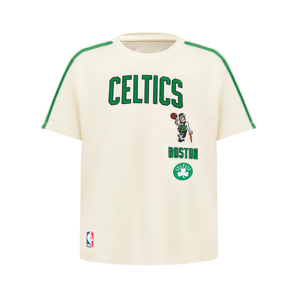 Big Boys NBA Retro Classics Cotton Short Sleeve Taping Tee, Eggshell/Kelly Green, S