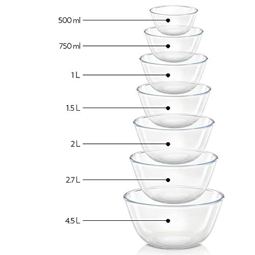 Image of Borosil 500ml Serving & Mixing Bowl | Made in India Borosilicate Glass Bowl for Kitchen & Dinning | Bowl for Mixing Dough, Salad, Batter | Microwave & Dishwasher Safe (Clear)