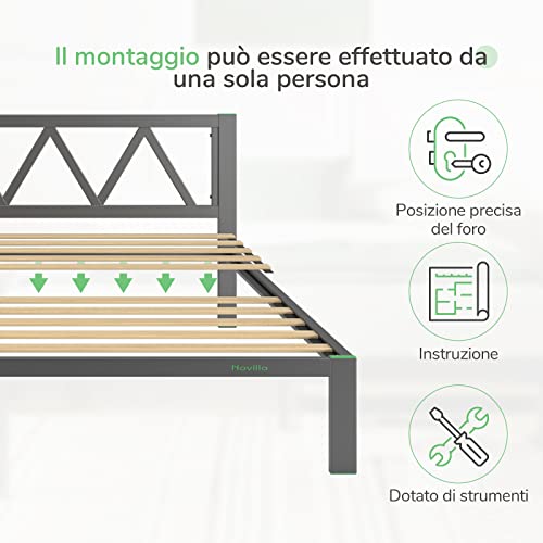 Novilla Rete Letto Matrimoniale 160x200 con Testiera e Pediera, Struttura Letto a Doghe in Legno, Spazio di Archiviazione Sotto al Letto, Perfetto per Tutti Tipi di Letti e Materassi, Nero - 6
