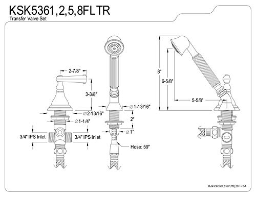 Kingston KSK5362FLTR Ducha de mano para montaje en cubierta, Latón pulido | Con desviador para grifo de bañera romana miniatura 2
