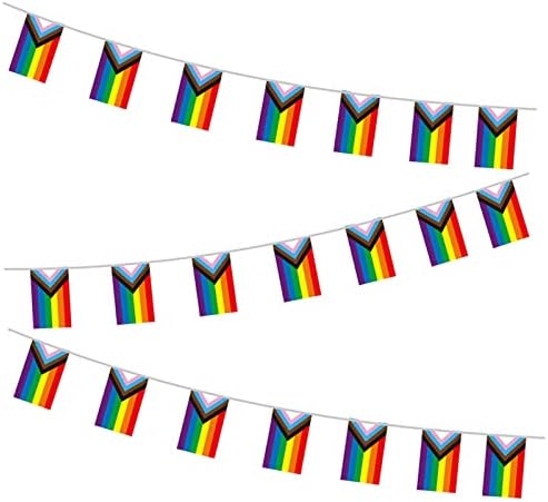 Rainbow Trans Pride Flag, 25 Rectangle UV Fade Resistant Bisexual Gay Lesbian Flags Banner, Progress Pride Bunting for Garden Outdoor Indoor Decorations 7M/22.97FT