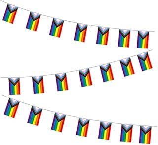Rainbow Trans Pride Flag, 25 Rectangle UV Fade Resistant Bisexual Gay Lesbian Flags Banner, Progress Pride Bunting for Garden Outdoor Indoor Decorations 7M/22.97FT