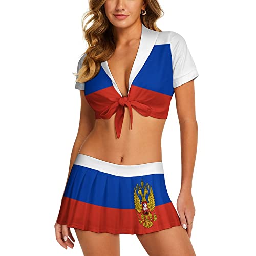 Linkasi Russian Flag Cheerleading Set-Sports Day/Dance/Cheerleading/Gymnastics/Cosplay Miniskirt Set L
